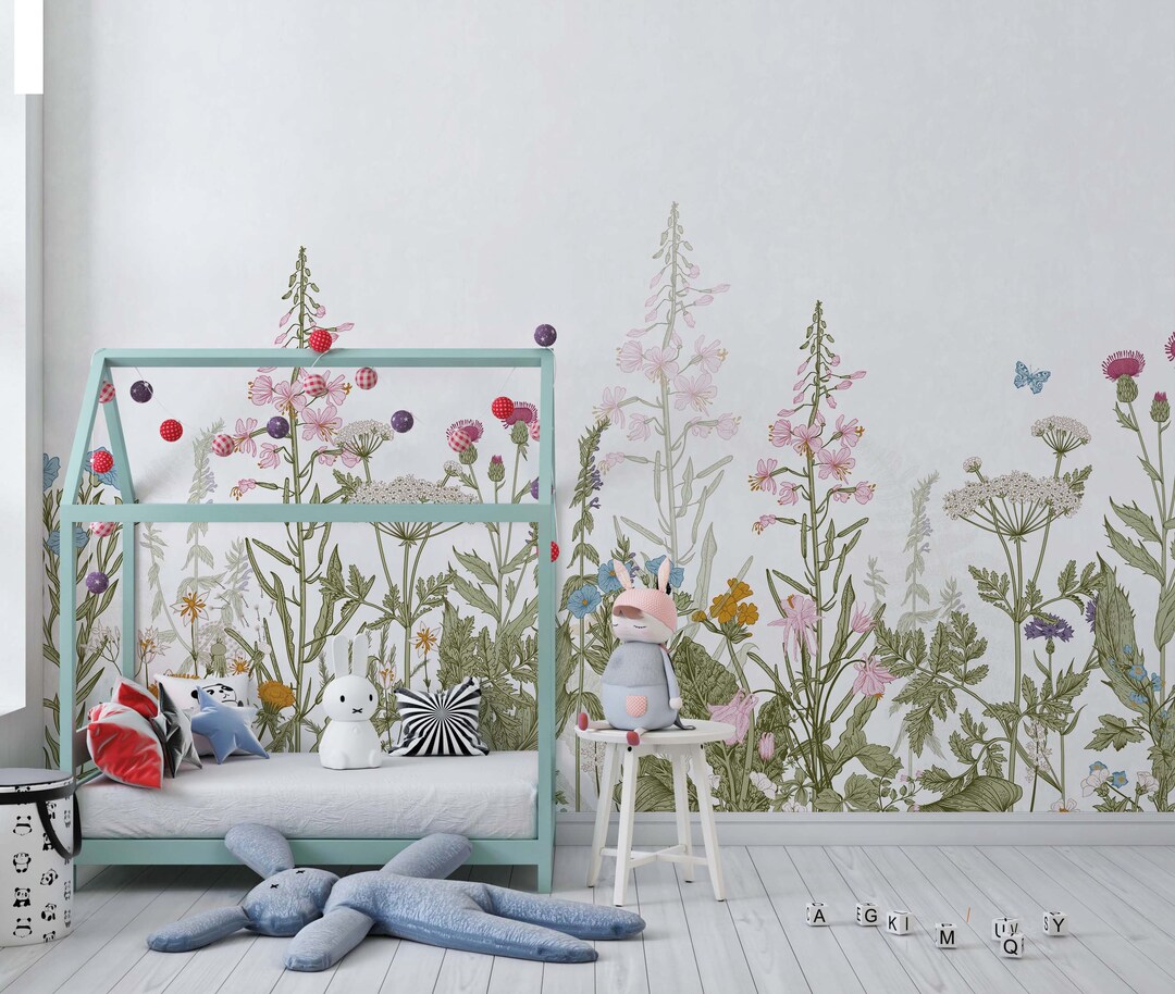 Flower Wallpaper Nursery DIY Peel and Stick Removable Easy Etsy