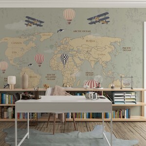 Worldmap wallpaper mural, removable wallpaper, nursery wallpaper, kids mural, DIY peel and stick, high quality, easy to apply, ecofrienfdly