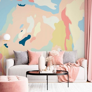 Colorful abstract funcky wallpaper mural for a  modern bedroom decor.