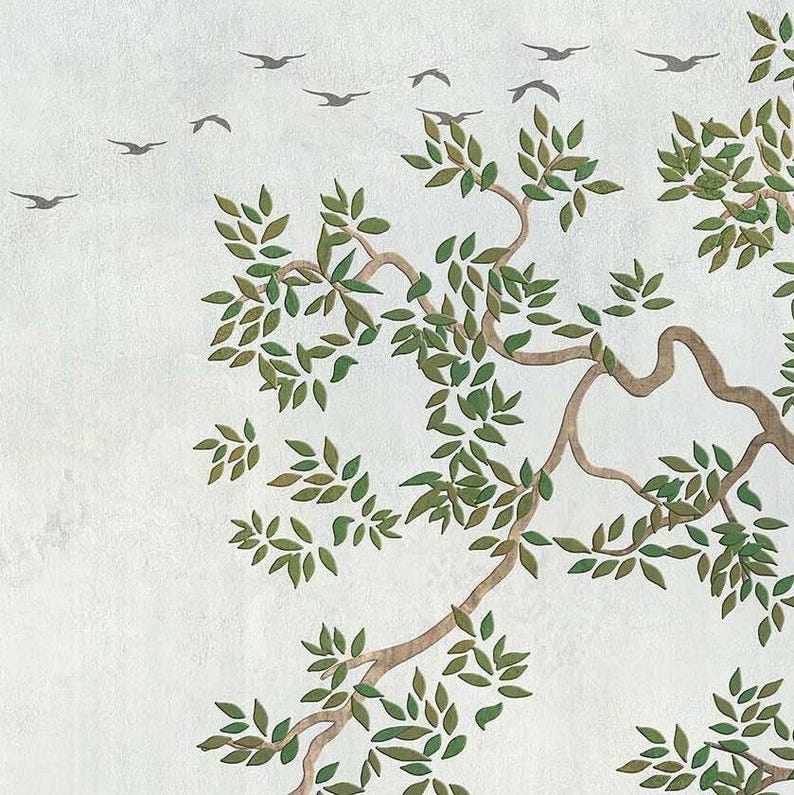 nature wallpaper mural, tree mural, DIY peel and stick, easy to install, high quality, pvc free ecofriendly, bedroom wallpaper, home decor image 6