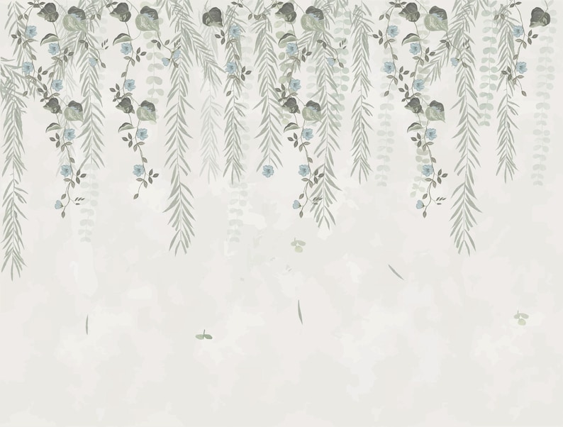 Hanging leaves mural wallpaper, DIY peel and tick removable, easy to apply, elegant and harmony, colorful nature, ecofriendly material. image 5