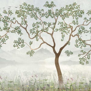 nature wallpaper mural, tree mural, DIY peel and stick, easy to install, high quality, pvc free ecofriendly, bedroom wallpaper, home decor image 4