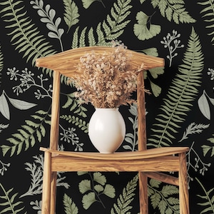Dark Fern leaves botanical Wallpaper in Peel&Stick and Traditional Wallpaper, Removable and renter friendly. Leaves Wall Art, Self Adhesive.