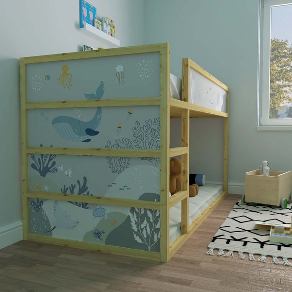 Under the sea  IKEA KURA BED decal, decals for furniture, stickers for furniture, sticker for bed, ocean peel and stick, kids decals