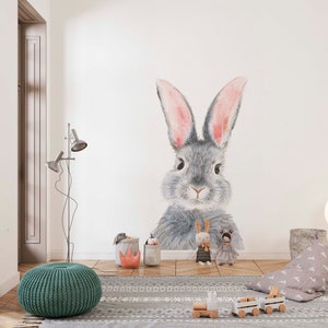 Big Watercolor Rabbit Wall Mural for Nursery Décor in Peel and Stick ...