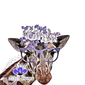 Watercolor Giraffe png, Watercolor Giraffe Sublimation, Giraffe with flowers png, Giraffe with glasses png, Giraffe sublimation, Giraffe png