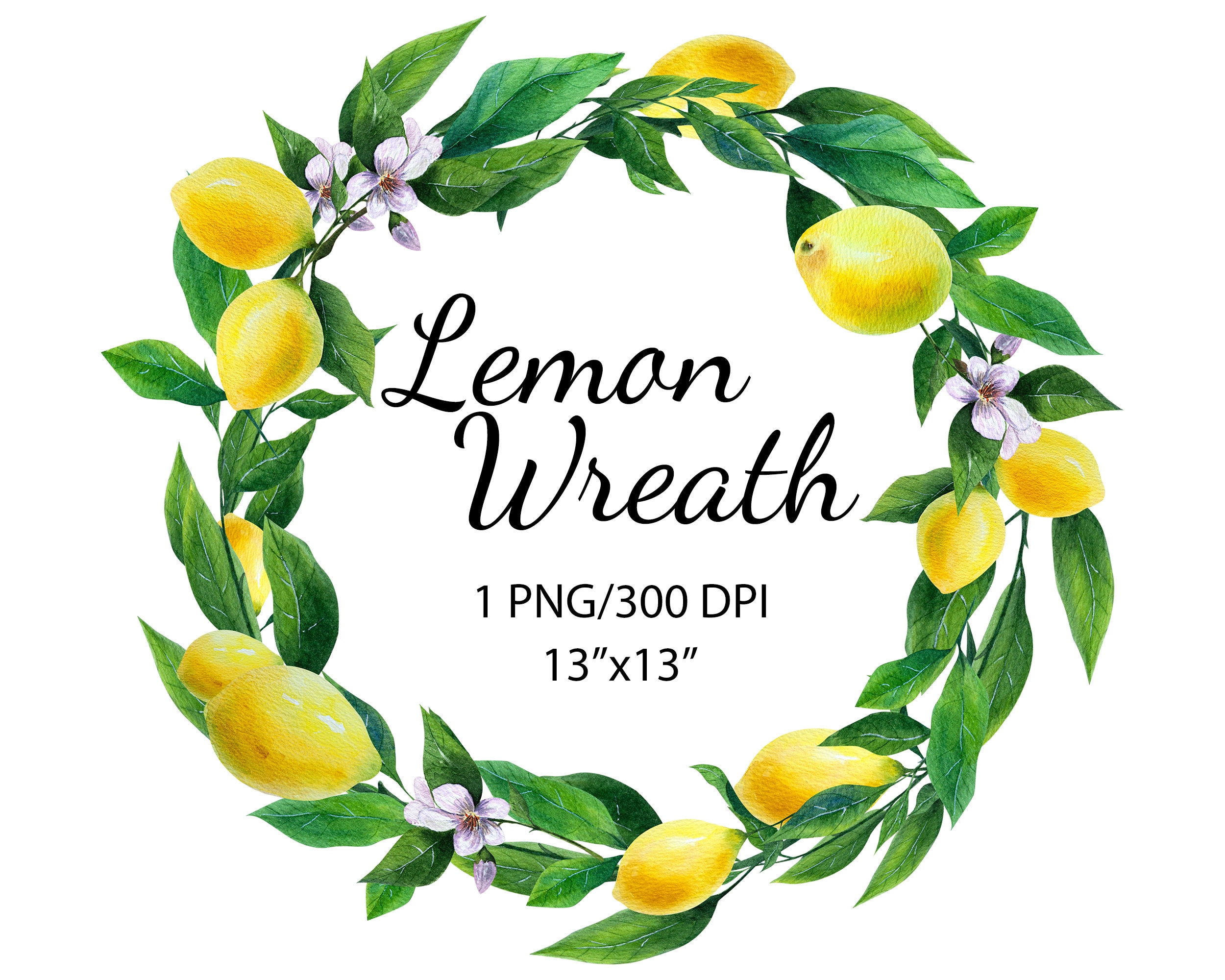 Watercolor Lemon Wreath Clipart. Frame Clipart Invitation | Etsy