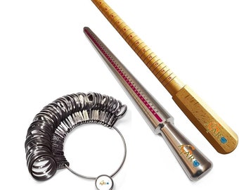 Juego de herramientas para hacer anillos de joyería: medidor de anillos de madera y aluminio, 36 piezas