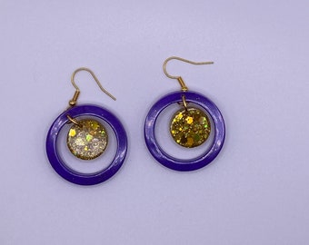 Handmade Resin Drop Earrings - Double Circles - for pierced or clip on