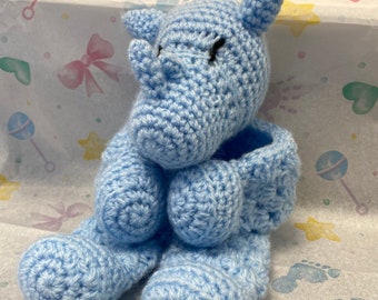 Cuddly handmade crochet rhino baby toy