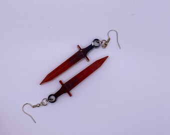 Handmade Resin Drop Earrings - Dagger - for pierced or clip on