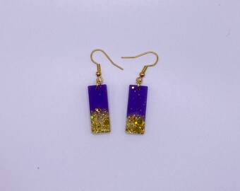 Handmade Resin Drop Earrings - Small Rectangle - for pierced or clip on