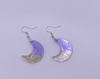 Handmade Resin Drop Earrings - Moon - for pierced or clip on