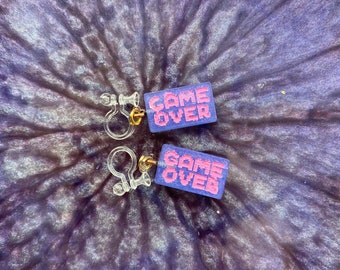 Clip on Geeky Earrings - Game Over, Play Time, Potions, D20, Dice