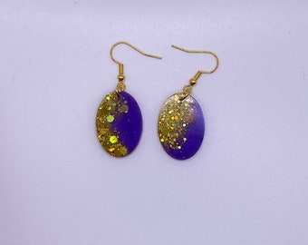 Handmade Resin Drop Earrings - Oval- for pierced or clip on