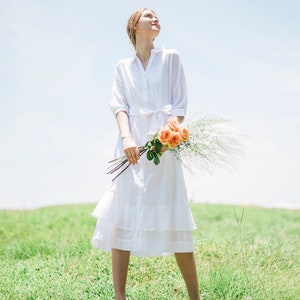 Japanese Texture Cotton Button-up Dress White