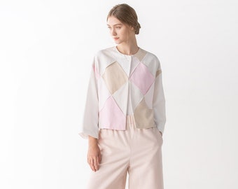 Tencel Linen Color block Interlace Jacket (Pre-order)