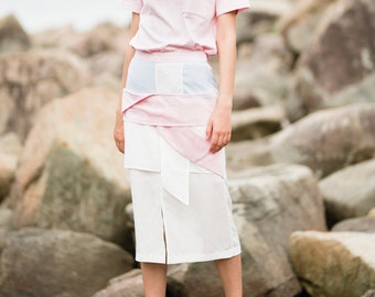 Tencel Linen Color block Skirt (Pre-order)