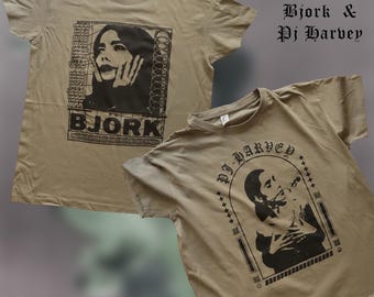 T-shirt Bjork PJ Harvey : 100 % coton sérigraphié à la main