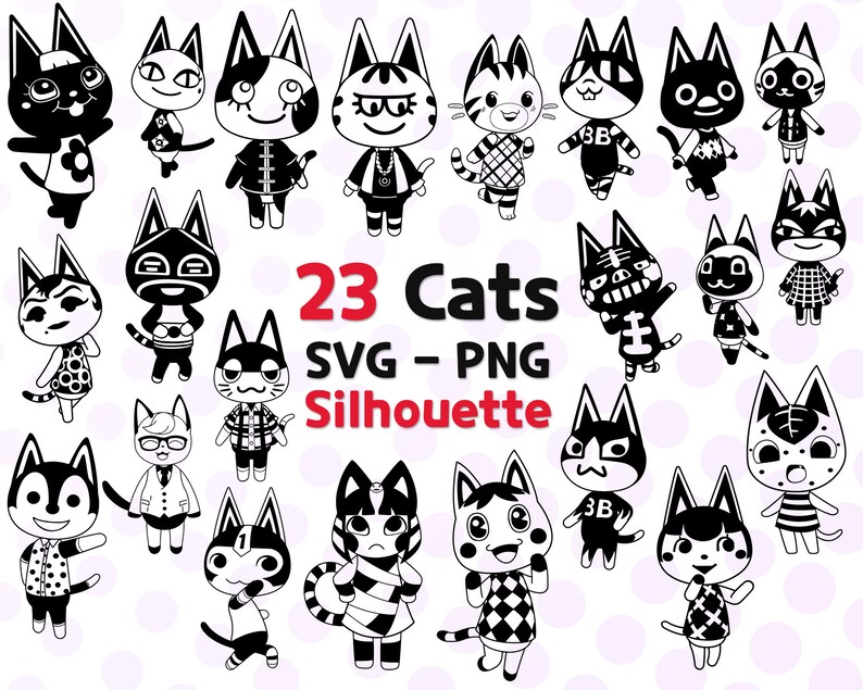 23 Cats SVG pack Get animal crossing cat villagers black Etsy
