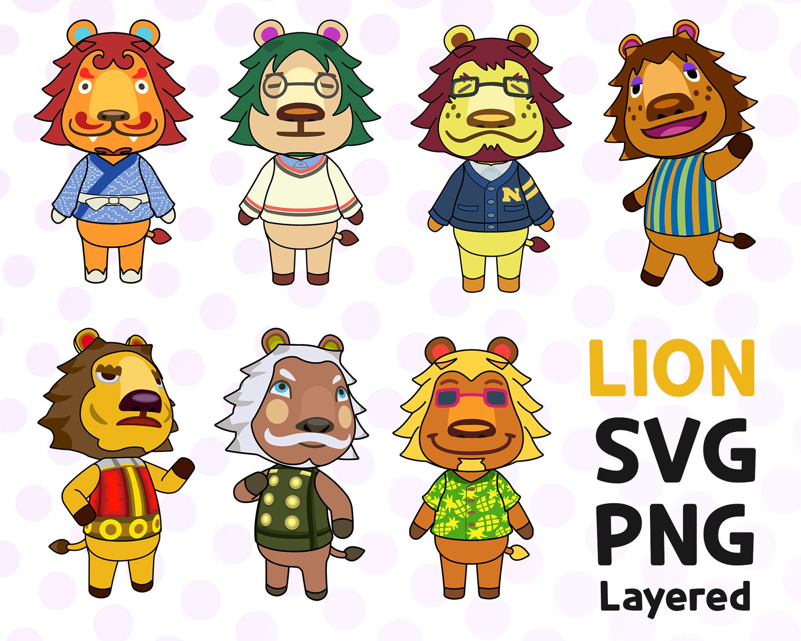 7 Lion SVG pack Get animal crossing lion villagers layered Etsy