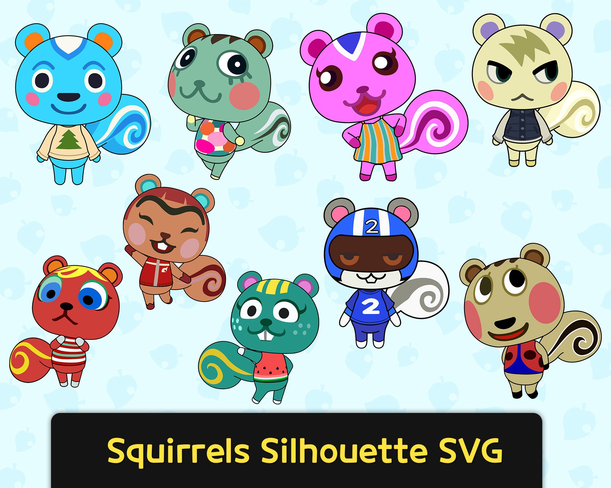 9 Squirrels SVG pack get cute Animal crossing Squirrel Etsy