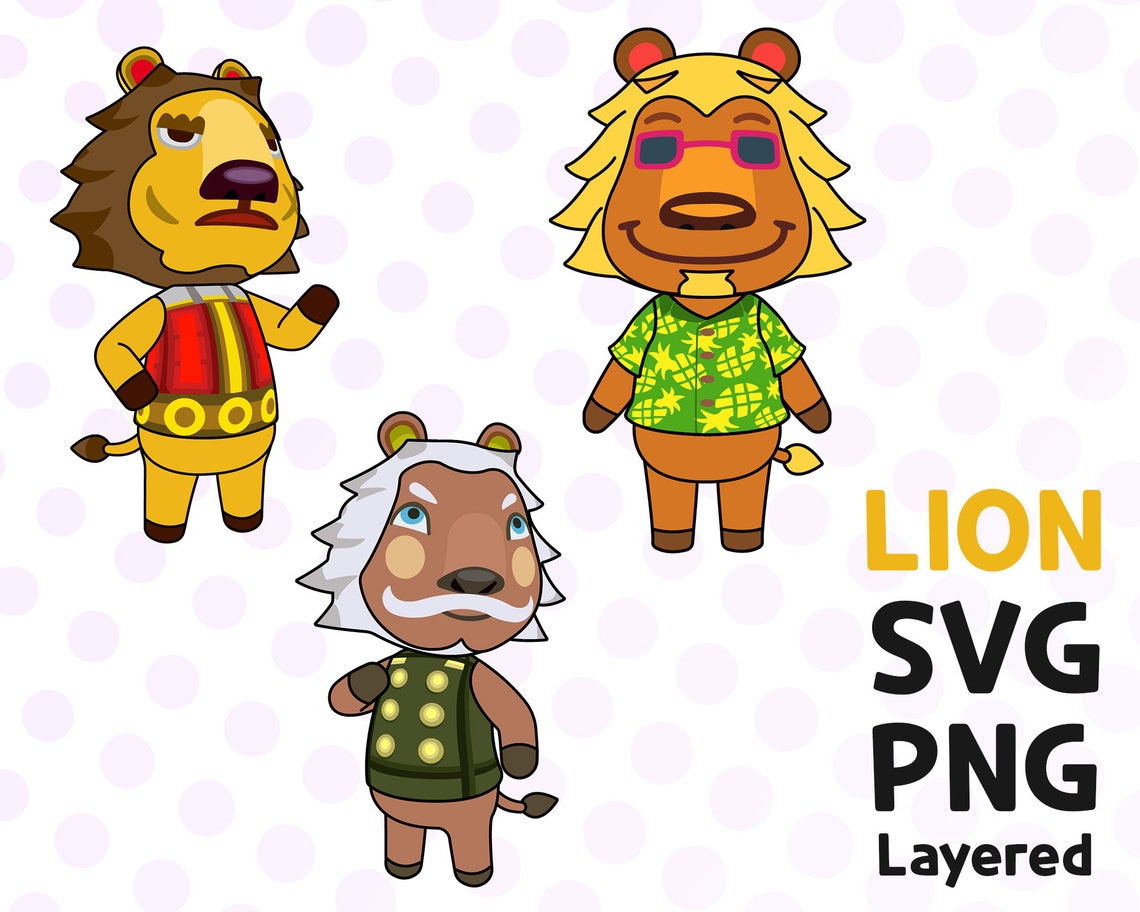 7 Lion SVG pack Get animal crossing lion villagers layered Etsy