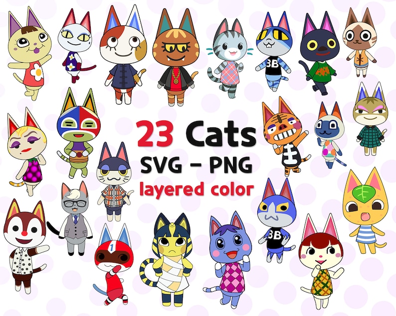 Download 23 Cats SVG pack Get animal crossing cat villagers layered ...