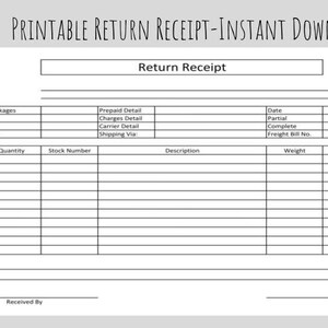 Printable Good Return Receipt-PDF-Portrait-Instant Download-Editable Excel Format also