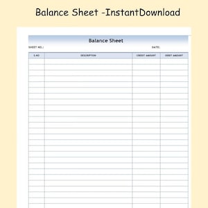 Printable Balance sheet-ledger sheet Small Business Accounting Form PDF Digital Download-Trial Balance-Printable-Bookkeeping-Entrepreneur