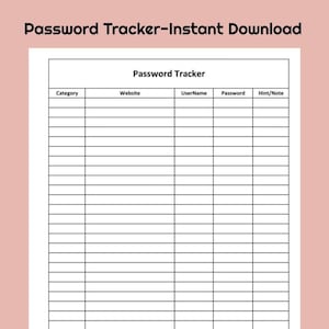 Password Tracker-printable PDF and Editable MS Excel Format With ...