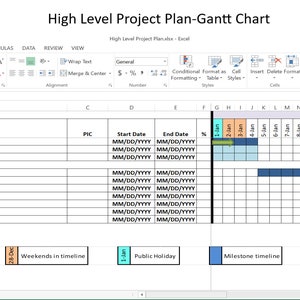 Excel Projectplanner Gantt-grafiek -Projectplan op hoog niveau- Direct downloaden