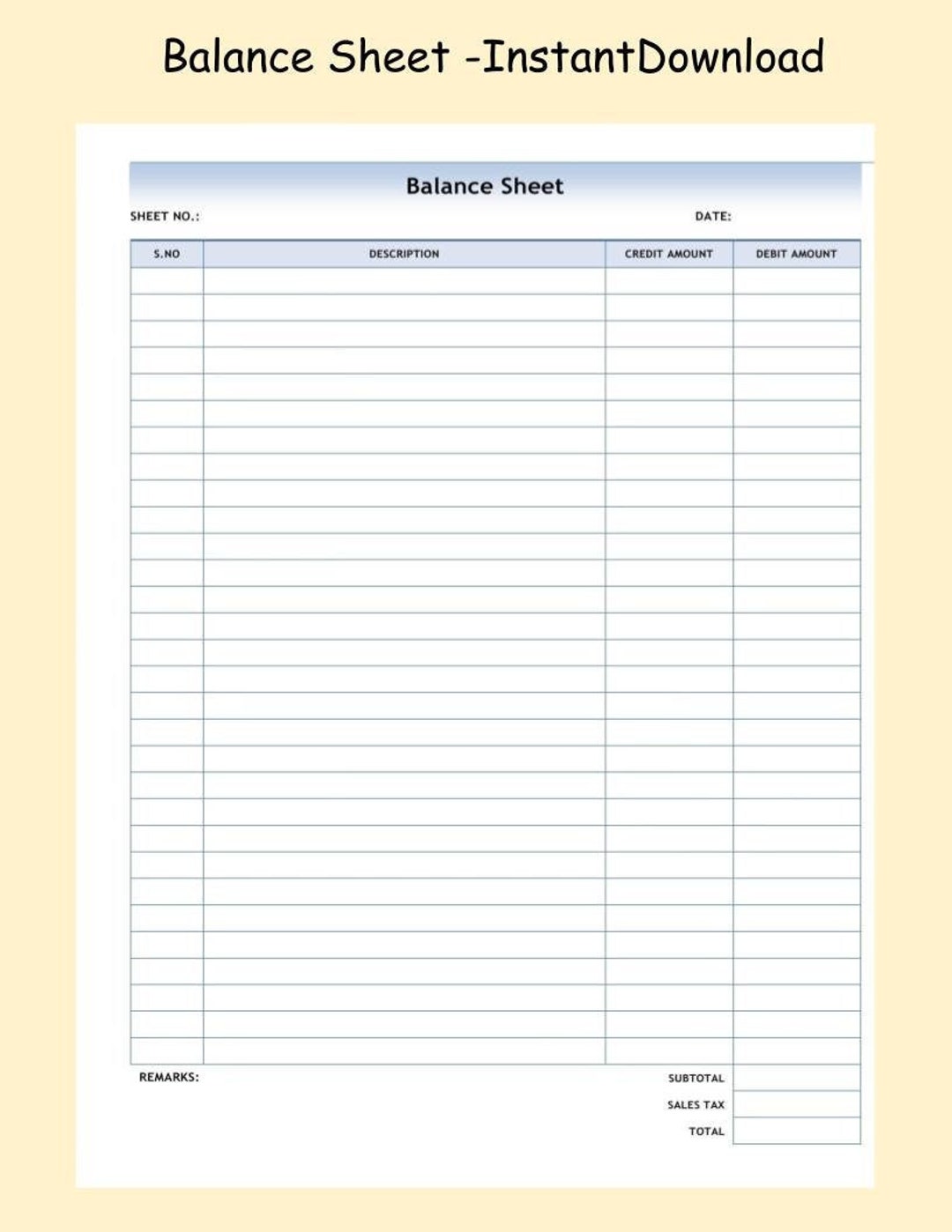 Business Balance Sheet Form