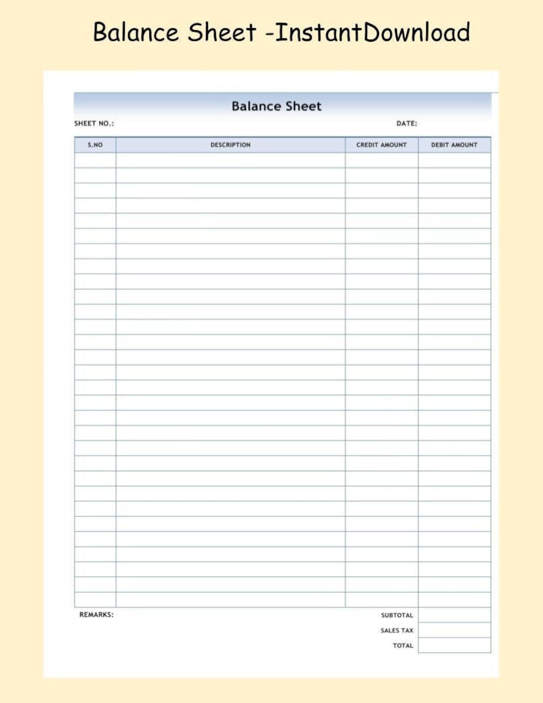 Business Balance Sheet Form