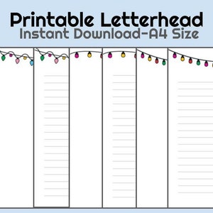 Intestata stampabile delle luci di Natale formato A4 - Carta digitale - Instand Download- Set di 8