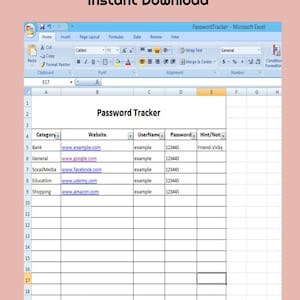 Password Tracker-printable PDF and Editable MS Excel Format With ...