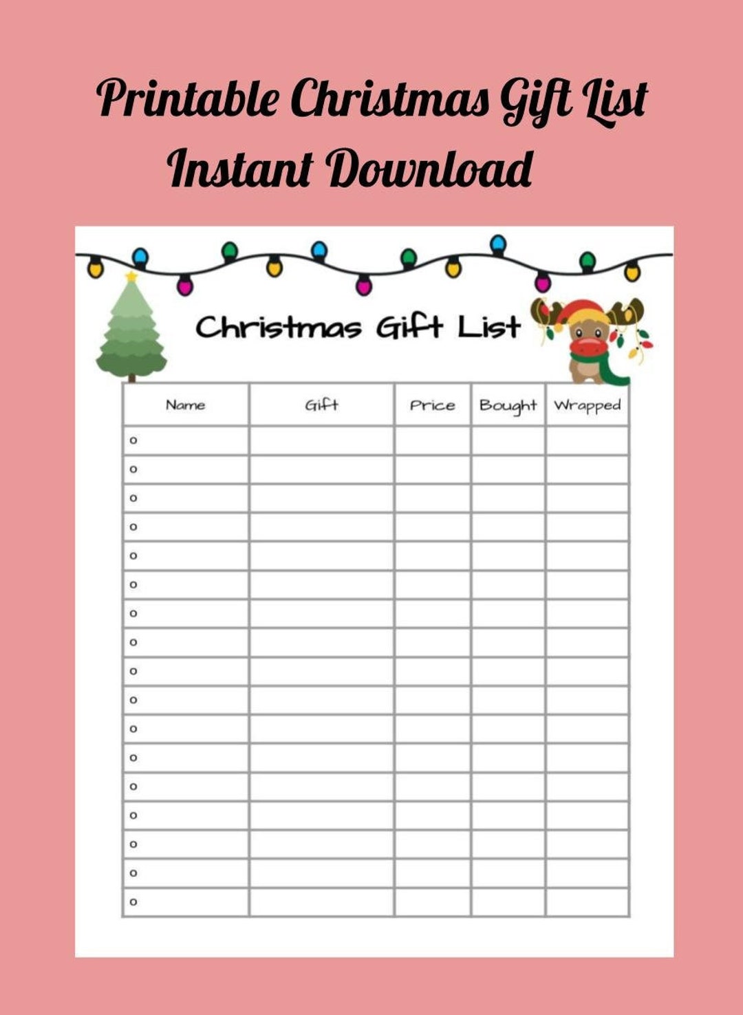 Simple Printable Christmas Gift List Printable PDF File Instant Download-a4 Size - Etsy