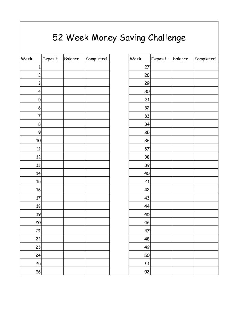 52 Week Money Saving Challenge- Instant Download-tracker-dollar 5, 10 ...