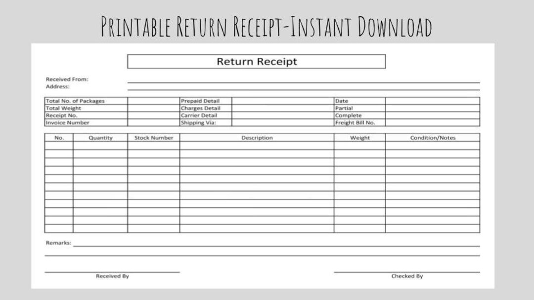 Good Return Note Examples Free Printable Good Return Receipt-pdf-portrait-instant Download-editable ...