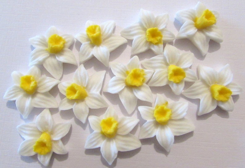 12 White Daffodils Flowers Edible Cake Toppers Sugarcraft Etsy