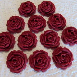 12 Ruby Red Roses Flowers Edible Cake Toppers Sugarcraft Wedding Cupcake