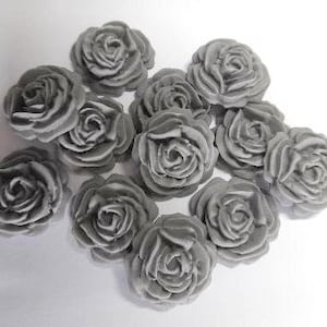 12 Grey Roses Flowers Edible Cake Toppers Sugarcraft Wedding Cupcake