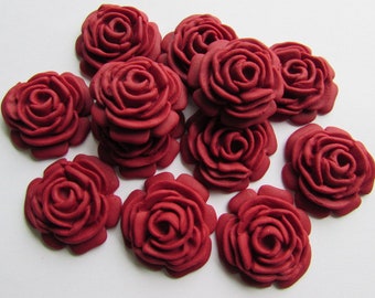 12 x 3cms Ruby Red Roses Edible Flowers, Wedding, Birthday, Cupcake, Cake Toppers Sugarcraft