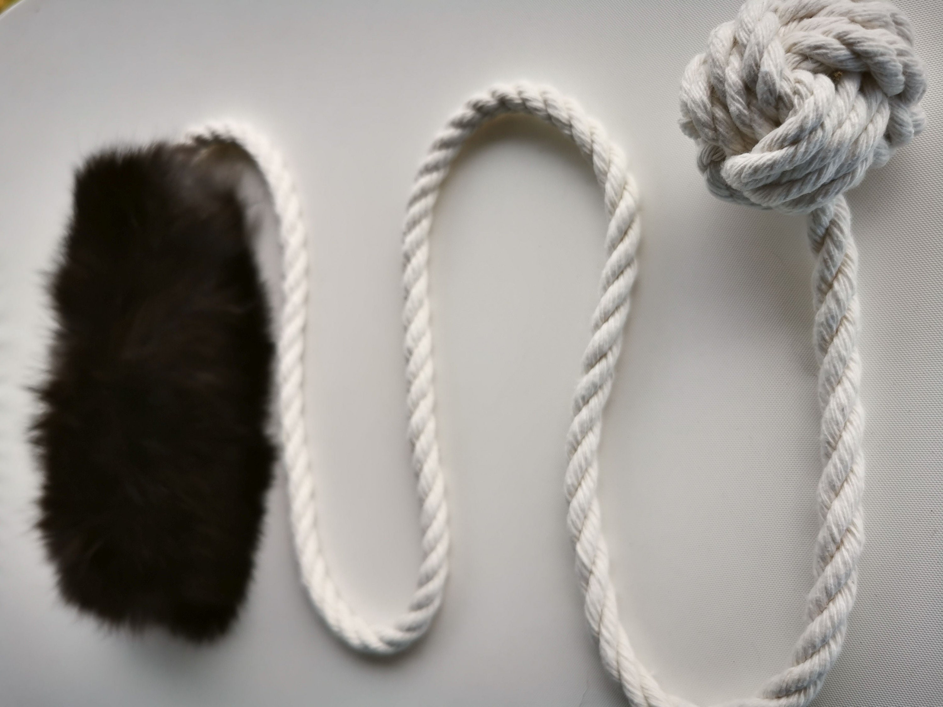 Natural Rabbit Fur Dog Tug, Chaser and Lure Pole Toy With Soft Cotton