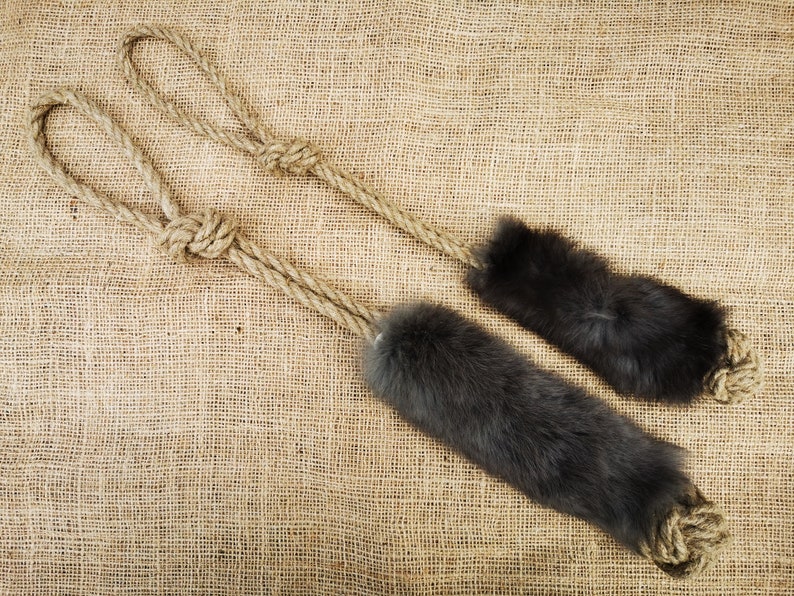 Natural Rabbit Fur and Linen Rope Dog Toy for Tugofwar and Etsy