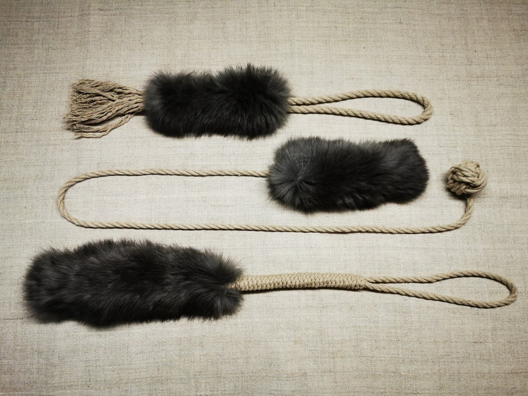 A Set of 3 Natural Rabbit Skin Dog Toys With Linen Rope Etsy