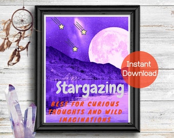 Stargazing printable, stars wall art, digital download, bedroom print, printable art,gifts for her, star print, wall art, bedroom decor, PDF