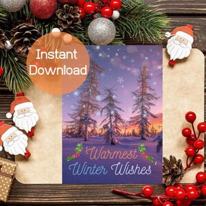 Tarjeta de felicitación Winter Wish imprimible, tarjeta digital de Navidad, descarga digital, tarjeta para ella, saludos digitales, impresión nevada, tarjeta de fantasía