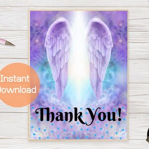 Thank you greeting card printable, angel wings card, digital download printable greeting, card for her, angel print, thanks instant download