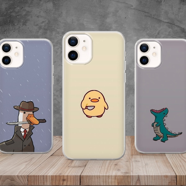 Angry duck Phone Case Dino Cover for iPhone 15, 14, 13, 12, 11, X, Samsung A14, S23, A73, A53, Huawei P40, P50, Pixel 8, 7,7 Pro OnePlus 9